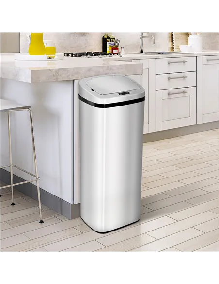 HOMCOM 50L Infrared Touchless Automatic Motion Sensor Dustbin Stainless Steel Trash Can Home Office