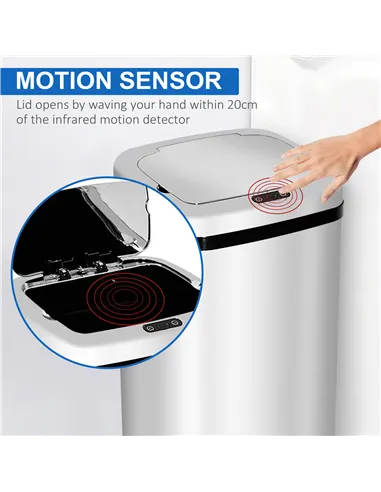 HOMCOM 50L Infrared Touchless Automatic Motion Sensor Dustbin Stainless Steel Trash Can Home Office