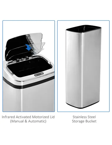 HOMCOM 50L Infrared Touchless Automatic Motion Sensor Dustbin Stainless Steel Trash Can Home Office