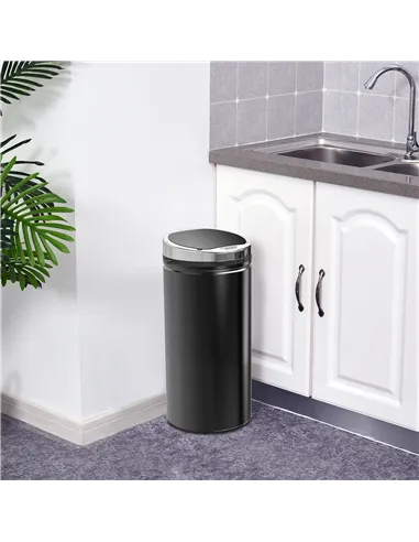 HOMCOM 42L Sensor Bin for Kitchen Waste Automatic Dustbin Motion Detection Dustbin  Stainless Steel Rubbish Can with Bucket, Bla