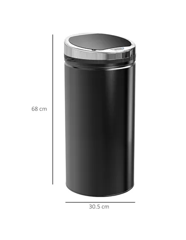 HOMCOM 42L Sensor Bin for Kitchen Waste Automatic Dustbin Motion Detection Dustbin  Stainless Steel Rubbish Can with Bucket, Bla