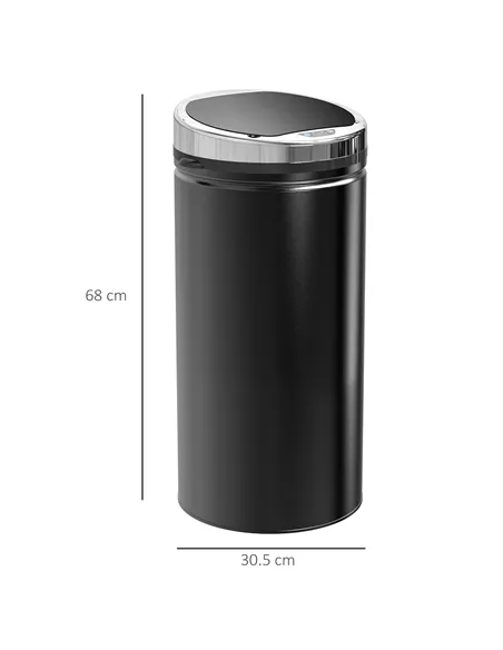 HOMCOM 42L Sensor Bin for Kitchen Waste Automatic Dustbin Motion Detection Dustbin  Stainless Steel Rubbish Can with Bucket, Bla