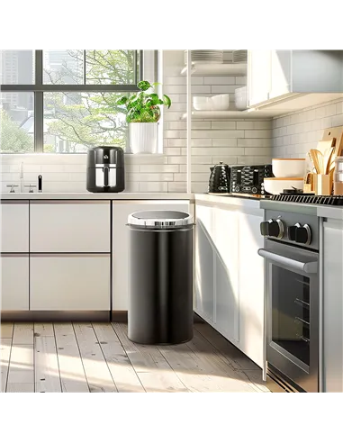 HOMCOM 42L Sensor Bin for Kitchen Waste Automatic Dustbin Motion Detection Dustbin  Stainless Steel Rubbish Can with Bucket, Bla