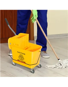 HOMCOM 20L Mop Bucket on Wheels, with Water Separation Panel - Yellow 2