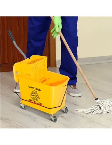 HOMCOM 20L Mop Bucket on Wheels, with Water Separation Panel - Yellow