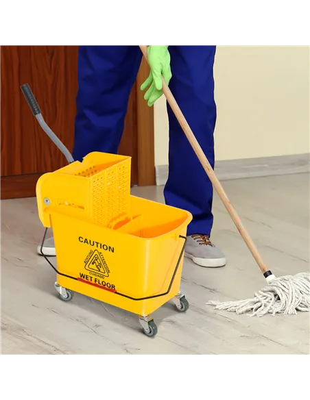 HOMCOM 20L Mop Bucket on Wheels, with Water Separation Panel - Yellow