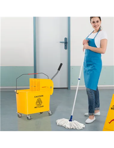 HOMCOM 20L Mop Bucket on Wheels, with Water Separation Panel - Yellow