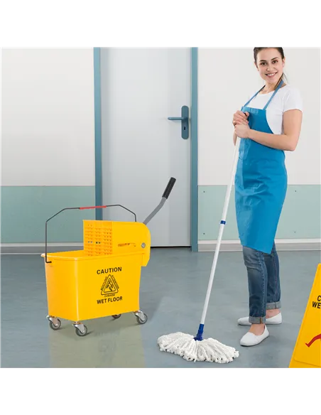HOMCOM 20L Mop Bucket on Wheels, with Water Separation Panel - Yellow