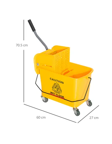 HOMCOM 20L Mop Bucket on Wheels, with Water Separation Panel - Yellow