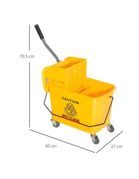 HOMCOM 20L Mop Bucket on Wheels, with Water Separation Panel - Yellow