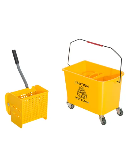 HOMCOM 20L Mop Bucket on Wheels, with Water Separation Panel - Yellow