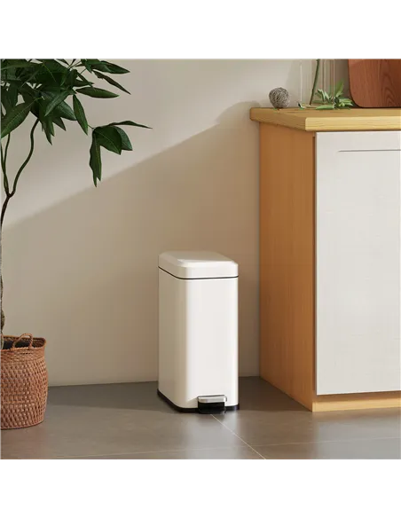 HOMCOM 5L Rectangular Compact Bin Steel Body Removable Bucket Quiet-Close Lid w/ Pedal Lid Rubbish Trash Can Home Office Bedroom