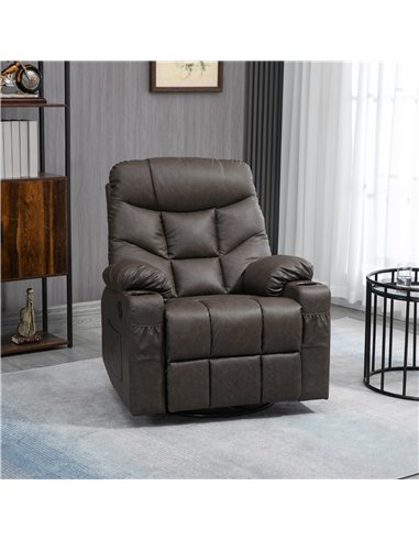 HOMCOM Manual Reclining Chair, Recliner Armchair with Faux Leather, Footrest, Cup Holders, 86x93x102cm, Brown