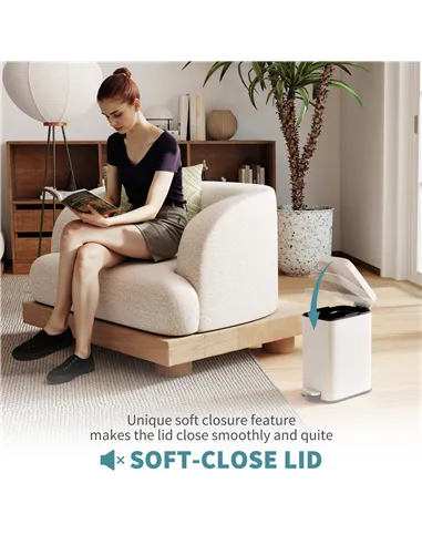 HOMCOM 5L Rectangular Compact Bin Steel Body Removable Bucket Quiet-Close Lid w/ Pedal Lid Rubbish Trash Can Home Office Bedroom