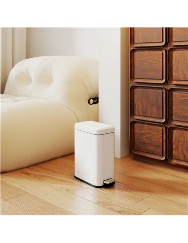 HOMCOM 5L Rectangular Compact Bin Steel Body Removable Bucket Quiet-Close Lid w/ Pedal Lid Rubbish Trash Can Home Office Bedroom