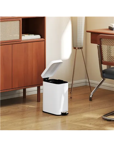 HOMCOM 5L Rectangular Compact Bin Steel Body Removable Bucket Quiet-Close Lid w/ Pedal Lid Rubbish Trash Can Home Office Bedroom