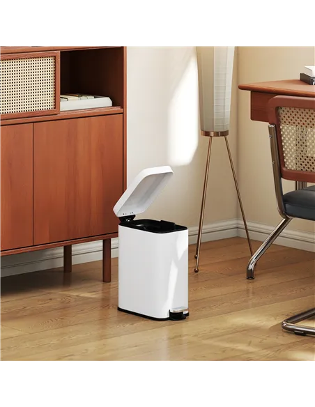 HOMCOM 5L Rectangular Compact Bin Steel Body Removable Bucket Quiet-Close Lid w/ Pedal Lid Rubbish Trash Can Home Office Bedroom