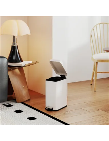 HOMCOM 5L Rectangular Compact Bin Steel Body Removable Bucket Quiet-Close Lid w/ Pedal Lid Rubbish Trash Can Home Office Bedroom