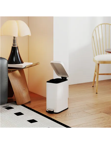 HOMCOM 5L Rectangular Compact Bin Steel Body Removable Bucket Quiet-Close Lid w/ Pedal Lid Rubbish Trash Can Home Office Bedroom
