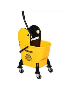 HOMCOM 25L Mop Bucket, with Wringer, Wheels and Handle - Yellow