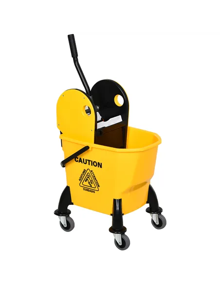 HOMCOM 25L Mop Bucket, with Wringer, Wheels and Handle - Yellow