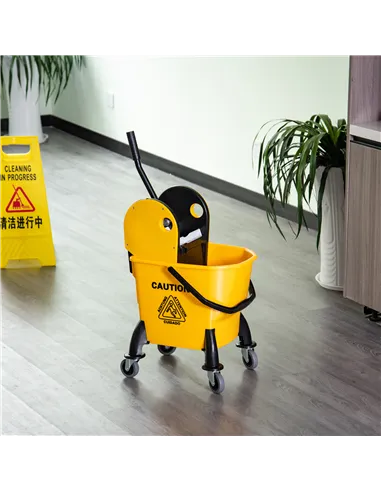 HOMCOM 25L Mop Bucket, with Wringer, Wheels and Handle - Yellow