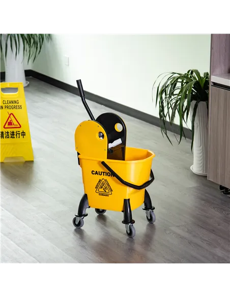 HOMCOM 25L Mop Bucket, with Wringer, Wheels and Handle - Yellow