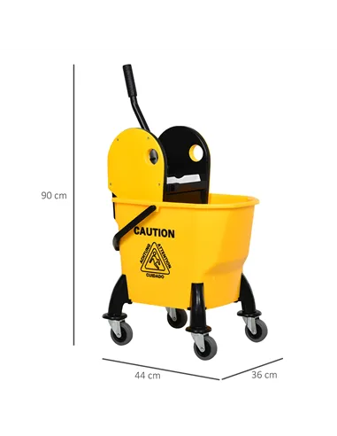 HOMCOM 25L Mop Bucket, with Wringer, Wheels and Handle - Yellow