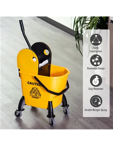 HOMCOM 25L Mop Bucket, with Wringer, Wheels and Handle - Yellow