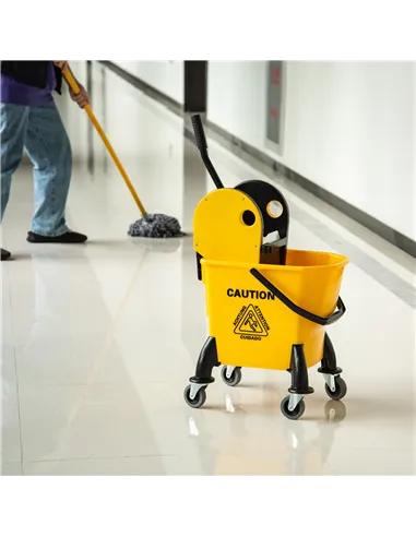 HOMCOM 25L Mop Bucket, with Wringer, Wheels and Handle - Yellow