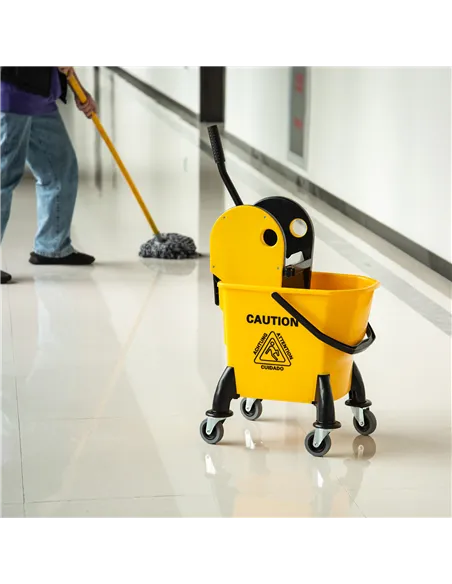 HOMCOM 25L Mop Bucket, with Wringer, Wheels and Handle - Yellow