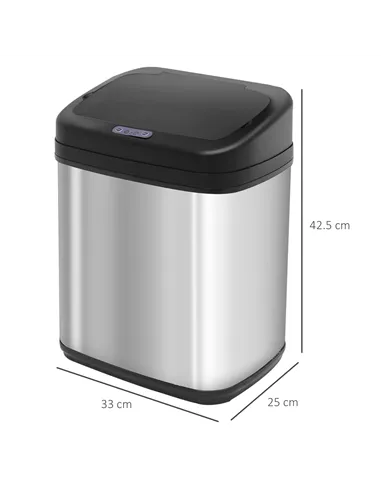 HOMCOM 20L LUXURY Automatic Sensor Dustbin Kitchen Waste Bin Rubbish Trashcan Auto Dustbin Stainless Steel with Bucket 33*25*42.