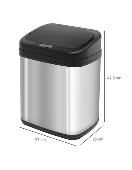 HOMCOM 20L LUXURY Automatic Sensor Dustbin Kitchen Waste Bin Rubbish Trashcan Auto Dustbin Stainless Steel with Bucket 33*25*42.