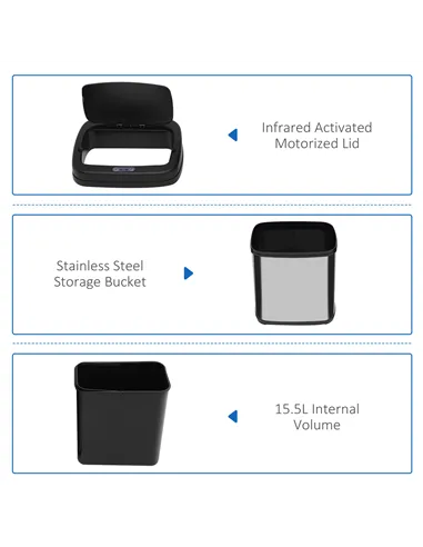 HOMCOM 20L LUXURY Automatic Sensor Dustbin Kitchen Waste Bin Rubbish Trashcan Auto Dustbin Stainless Steel with Bucket 33*25*42.
