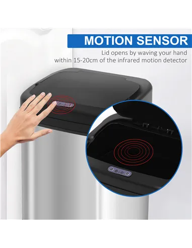 HOMCOM 20L LUXURY Automatic Sensor Dustbin Kitchen Waste Bin Rubbish Trashcan Auto Dustbin Stainless Steel with Bucket 33*25*42.