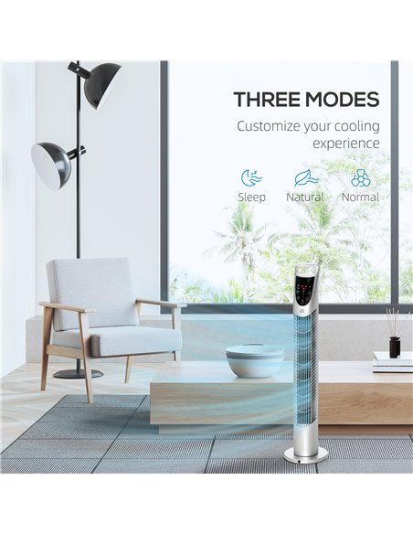HOMCOM 31" Oscillating Tower Fan with Remote Control, 7.5H Timer, 3 Speed 3 Modes, Electric Floor Standing Cooling Fan for Home 