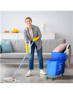 HOMCOM 20L Compact Mop Bucket on Wheels, with Water Separation Panel - Blue 2