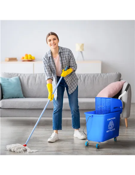 HOMCOM 20L Compact Mop Bucket on Wheels, with Water Separation Panel - Blue