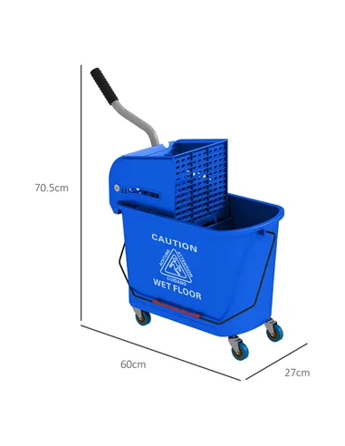 HOMCOM 20L Compact Mop Bucket on Wheels, with Water Separation Panel - Blue