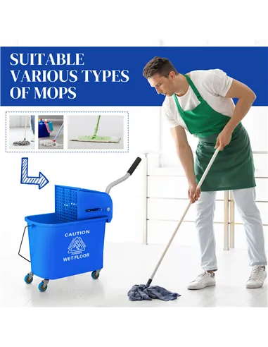 HOMCOM 20L Compact Mop Bucket on Wheels, with Water Separation Panel - Blue