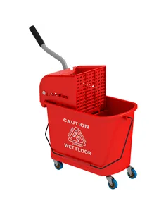 HOMCOM 20L Compact Mop Bucket on Wheels, with Water Separation Panel - Red