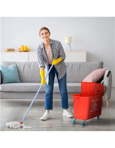 HOMCOM 20L Compact Mop Bucket on Wheels, with Water Separation Panel - Red