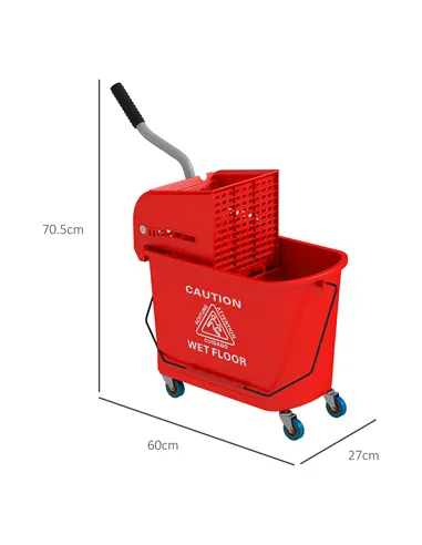 HOMCOM 20L Compact Mop Bucket on Wheels, with Water Separation Panel - Red