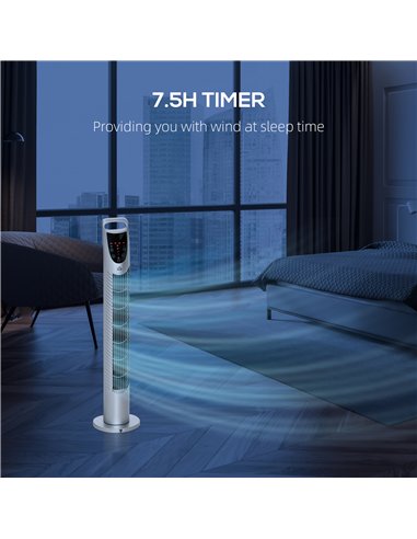 HOMCOM 31" Oscillating Tower Fan with Remote Control, 7.5H Timer, 3 Speed 3 Modes, Electric Floor Standing Cooling Fan for Home 
