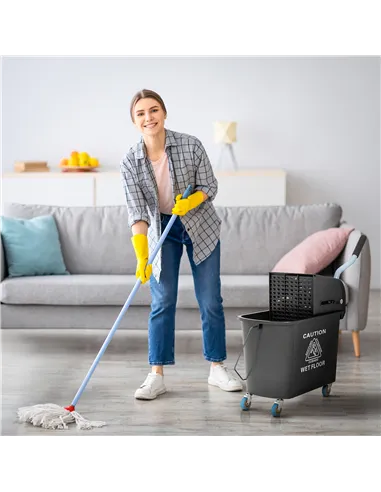 HOMCOM 20L Compact Mop Bucket on Wheels, with Water Separation Panel - Black