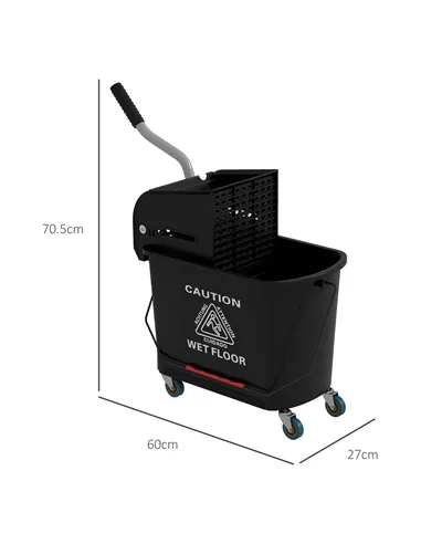 HOMCOM 20L Compact Mop Bucket on Wheels, with Water Separation Panel - Black