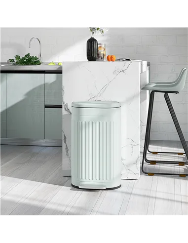 HOMCOM 30L Metal Kitchen Bin, with Soft-Close Lid - Light Green