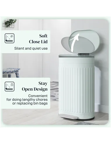 HOMCOM 30L Metal Kitchen Bin, with Soft-Close Lid - Light Green