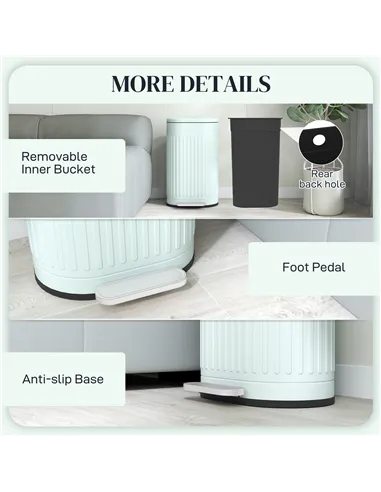 HOMCOM 30L Metal Kitchen Bin, with Soft-Close Lid - Light Green