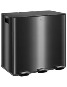 HOMCOM 3 x 15L Pedal Bin, Steel Triple Kitchen Bin with Soft Close Lid, Removable Inner Buckets, Fingerprint-Proof, Black